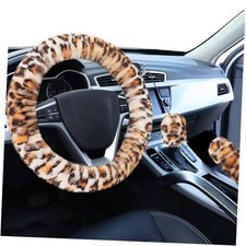 Fluffy Car Steering Wheel Cover, Universal Fuzzy short hair Beige/Leopard