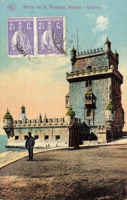 TORRE DE S VICENTE, BELEM, LISBOA 1919 PORTUGAL POSTKARTE (ref 6753/24)
