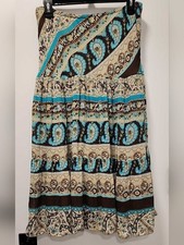 Vintage Boho Paisley Tiered Circle Skirt in Turquoise and Cream