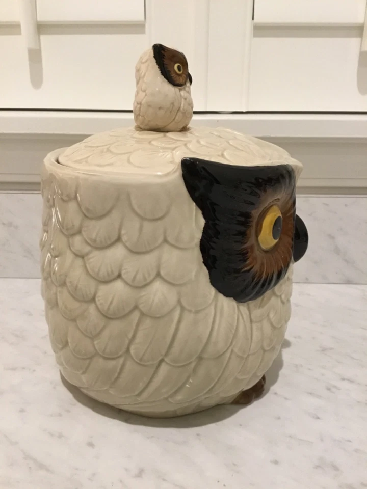 Vintage Rare OMC Hand Painted Otagiri Japan Ceramic Owl Canister Cookie Jar 60’s - Image 3 of 4