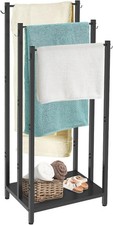 44 Inch Tall Free Standing Towel Rack W/ Metal Storage Shelf 6 Hooks Bathroom