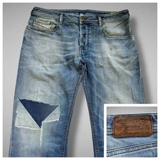Diesel Zathan Jeans Mens Y2K 90s 33x34 Bootcut Patched Fading Distressed 0831D