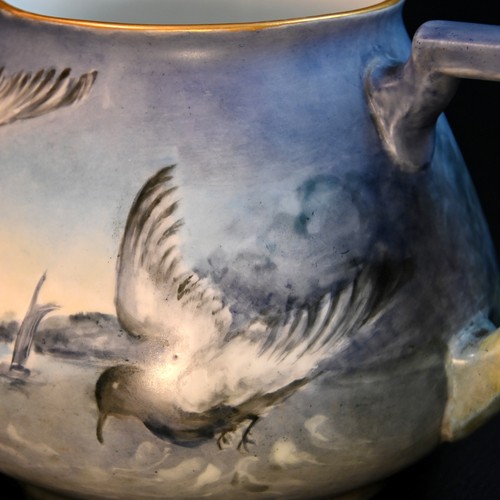 Bavaria H&Co Heinrich Cider Pitcher 12 Cup Seagulls Boats Blue w/Gold 1911-1939 - Picture 13 of 19