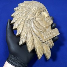 Rare Bas-relief warrior Native American feathers aluminum biker emblem