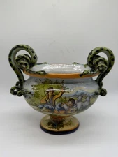 Italian Possibly Vintage Ceramic Vase w/ Shepherd Man & Woman w/ Snake Handles