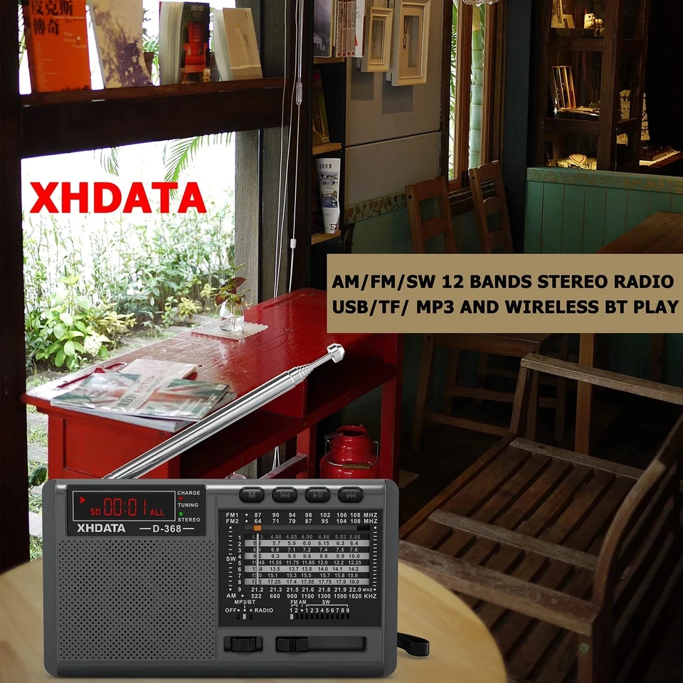 XHDATA D368 Portable Radio Shortwave AM FM SW 12 Band DSP Stereo MP3 Player Gift - Image 3 of 4