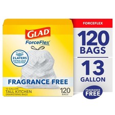 13 Gallon Tall Kitchen Drawstring Trash Bags, Fragrance Free, 120 Count,
