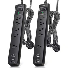 5-Outlet Widely Power Strip Surge Protector Overload with 3 USB Ports, 10 Ft. Lo