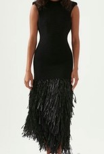 Aje Raffia Rushes Midi Dress in Black Size M