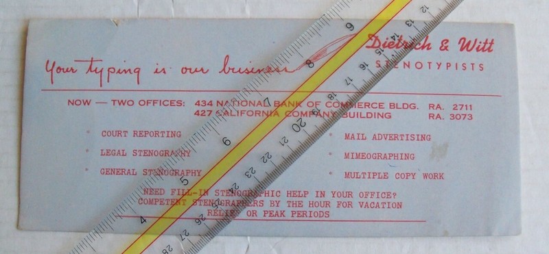 Dietrich & Witt Stenotypists (Stenography) Ink Blotter, New Orleans, Louisiana