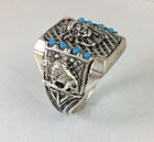 Artisan made American Indian Chief Turqouise Mens ring sterling silver. Lge. — photo 3