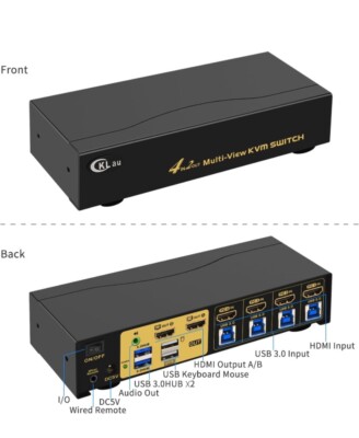 CKLau 4 Port Multi-View KVM Switch HDMI, HDMI Split KVM Switcher with Cables,...
