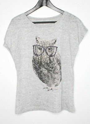 Montego P&C T-shirt Gr. S Damen Oberteil Shirt Grau Eule #AZ-27