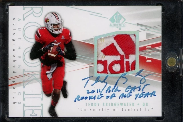 2014 SP Authentic Teddy Bridgewater PATCH AUTO RC ROOKIE CARD LOGO INSCRIBE /10