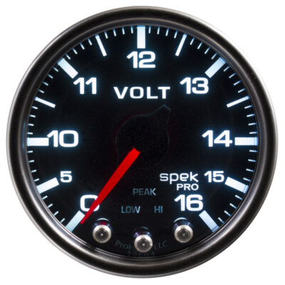 Autometer Spek-Pro Gauge Voltmeter 2 1/16in 16V Stepper Motor W/Peak & Warn