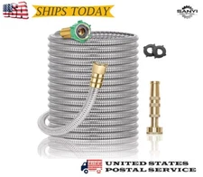 25 50 75 100FT Stainless Steel Metal Garden Water Hose Pipe Flexible Lightweight