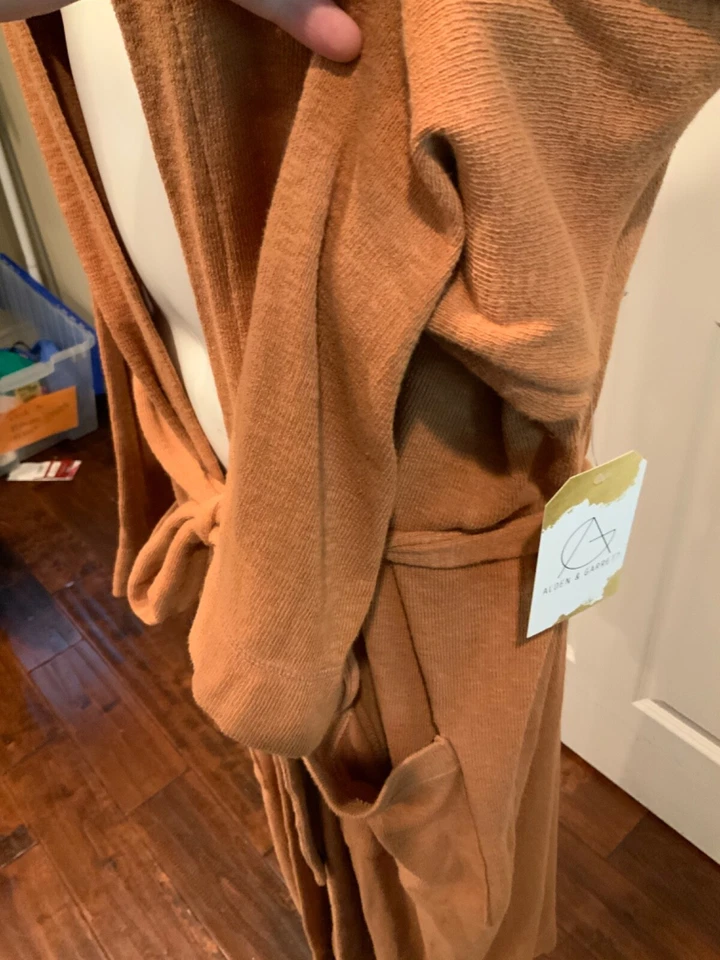 Free People FP Beach Caramel Brown Long Belted Cardigan, Size S - Image 4 of 4