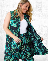 Ex ROMAN Curve Women’s Leaf Print Longline Tunic Shirt in Black (A Bit Defect)