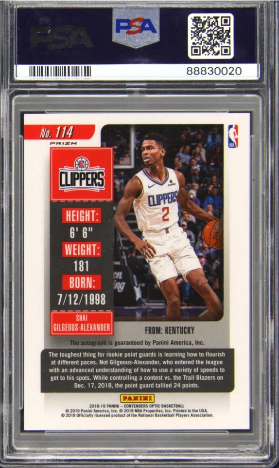 2018 Contenders Optic 114 Shai Gilgeous Alexander White Jersey AUTO Rookie PSA 9 - Image 3 of 3