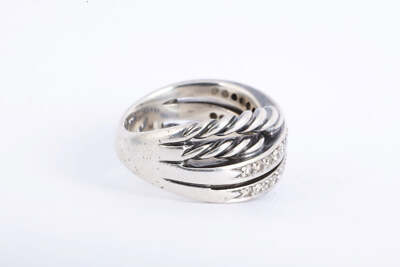 David Yurman 925 Silver 0.30tcw Diamond Double Row Crossover Ring