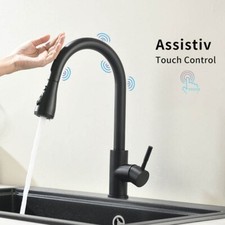 Automatic Touch On Sensor Kitchen Faucet Pull Down Sprayer Black Sink Mixer Tap