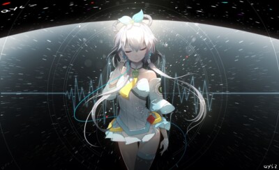 Anime white hair dress luo tianyi audio spectrum Playmat Gaming Mat