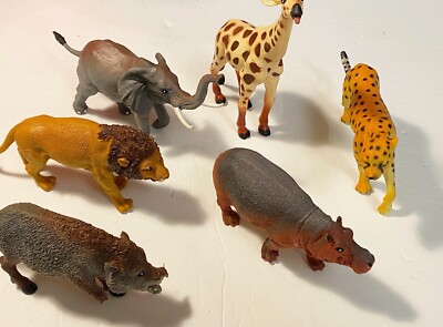 Set of 6 Jungle Animals Toy Resin Plastic Figure Kids Toddlers