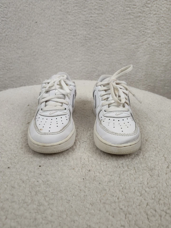 Nike Air Force Boys Sneakers 11C White Leather Lace Up Low Top Casual Fit Shoes - Image 2 of 4