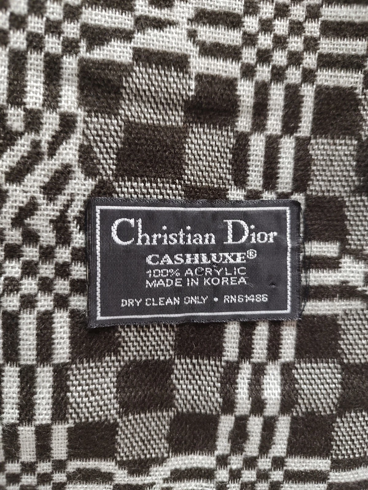 Foulard abstrait Christian Dior Monsieur marron blanc cashmaire 100 % acrylique