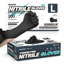 Beastek Black Nitrile Exam Gloves 4 mil Powder-Free Latex-Free Non-Sterile Fo...