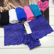 6 Pack Women Floral Lace Boyshorts Panties Thong Underwear Female Lingerie Brief