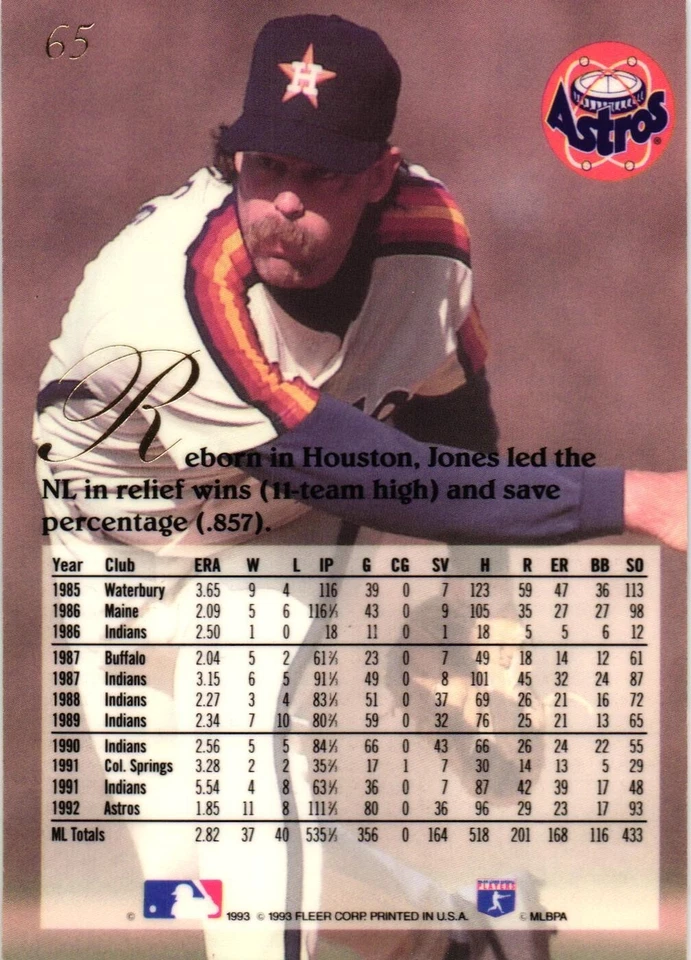 Doug Jones Signed 1993 Fleer Flair MLB Baseball Card AUTO Astros #65 RIP - Image 2 of 2