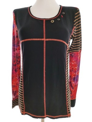 VIA APPIA Damen Bluse Gr. 36 Schwarz Viskose Langer Ärmel Knöpfe Streifen Runder