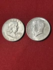 LOT of 2 - 1959 D  FRANKLIN + 1964 D  KENNEDY Half Dollars  -  90% Silver