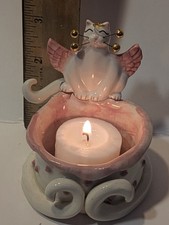 Angelica Cat Tea Light/Votive WhimsiClay Handmade Amy Lacombe,  Matching Pin