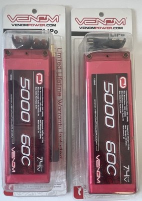 2pk VENOM 7.4V 5000mAh 60C 2S Lipo Battery For 1/10 And 1/8 RC Cars New 15060