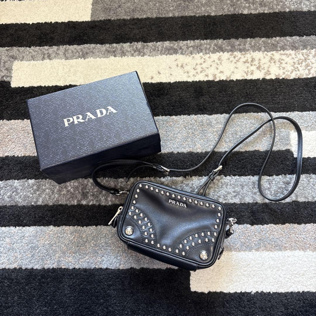 Prada Mini Shoulder Bag in Black Leather with Gold Hardware