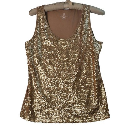 New York & Company Gold Sequin Tank Top Womens Med Sleeveless Scoop Neck Party