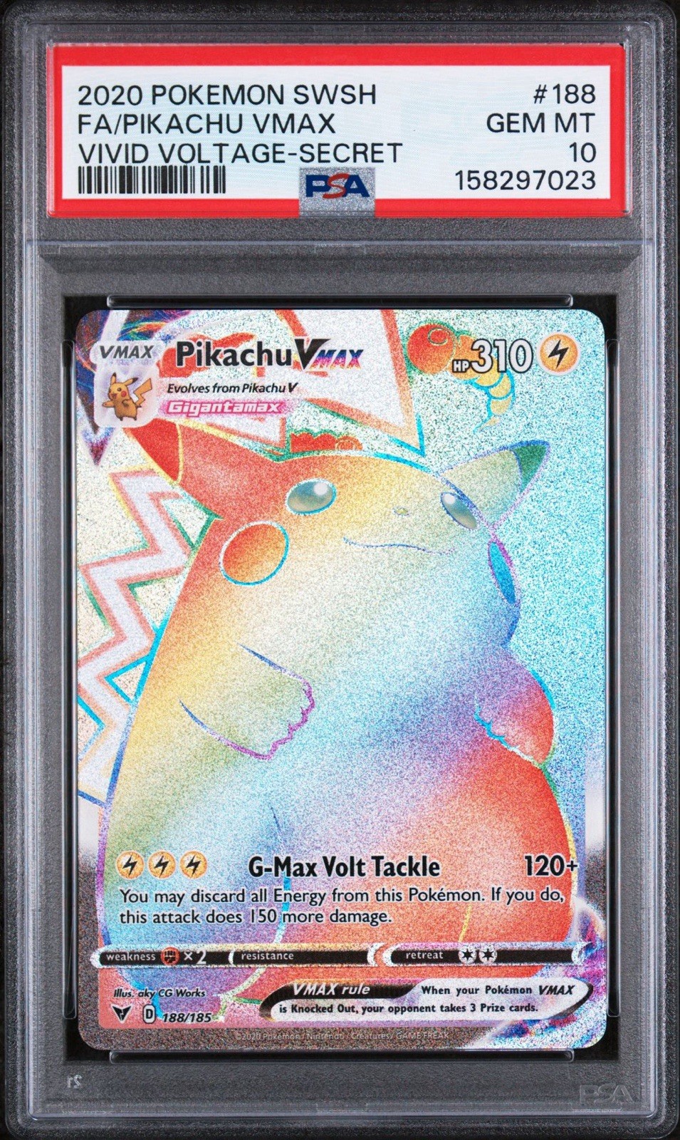 Pikachu VMAX PSA 10 Vivid Voltage Rainbow Rare 188/185 Secret Pokemon Card