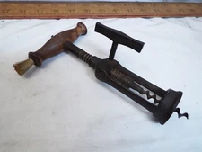 Antique Gear Driven Corkscrew Bottle Opener Bar Tool with Brush Rack Lund London