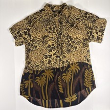 Vintage 90s animal print shirt M leopard print button up collared shirt