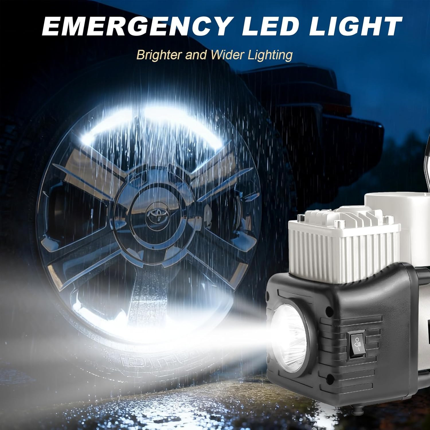 Silver Tire Inflator Portable Air Compressor, Heavy Duty Double Cylinders Auto P