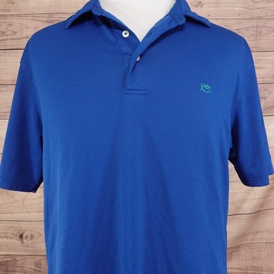 Southern Tide Polo Shirt Mens XL Blue Performance Stretch Fish Logo Golf