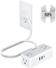 5 FT Surge Protector with 4 AC Outlets  USB Ports - Perfect for Home  Office