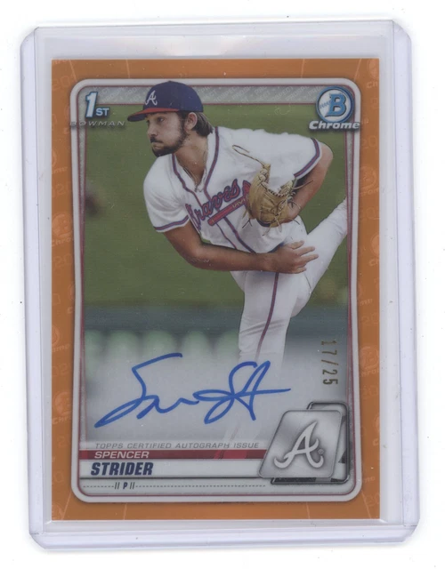 SPENCER STRIDER 2020 BOWMAN CHROME 1ST ORANGE REFRACTOR AUTO /25 BRAVES Q1887