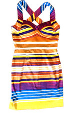 Y2K CALVIN KLEIN BUSTIER STRIPED DRESS CRISSCROSS BACK Boho Chic FESTIVAL NEW! 8