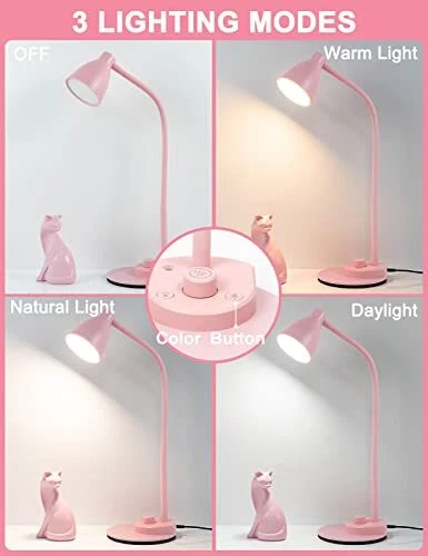 Pink desk lamp with usb port outlet