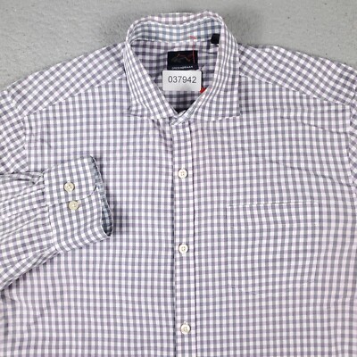 Greg Norman Shirt Mens XL Purple Gray Check Button Up Long Sleeve