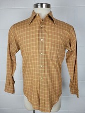 Vtg 1960s Donegal Cotton Blend Red Plaid Tapered Button Front Shirt 15-15.5 M