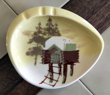 Signed MATTHEW ADAMS Yellow Alaska Pottery Stilt Snow House Cabin Glazed Ashtray